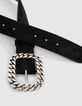 Ceinture noire cuir velours boucle façon gourmette femme-5