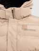 Chaqueta de plumón beige de niño con capucha desmontable-6