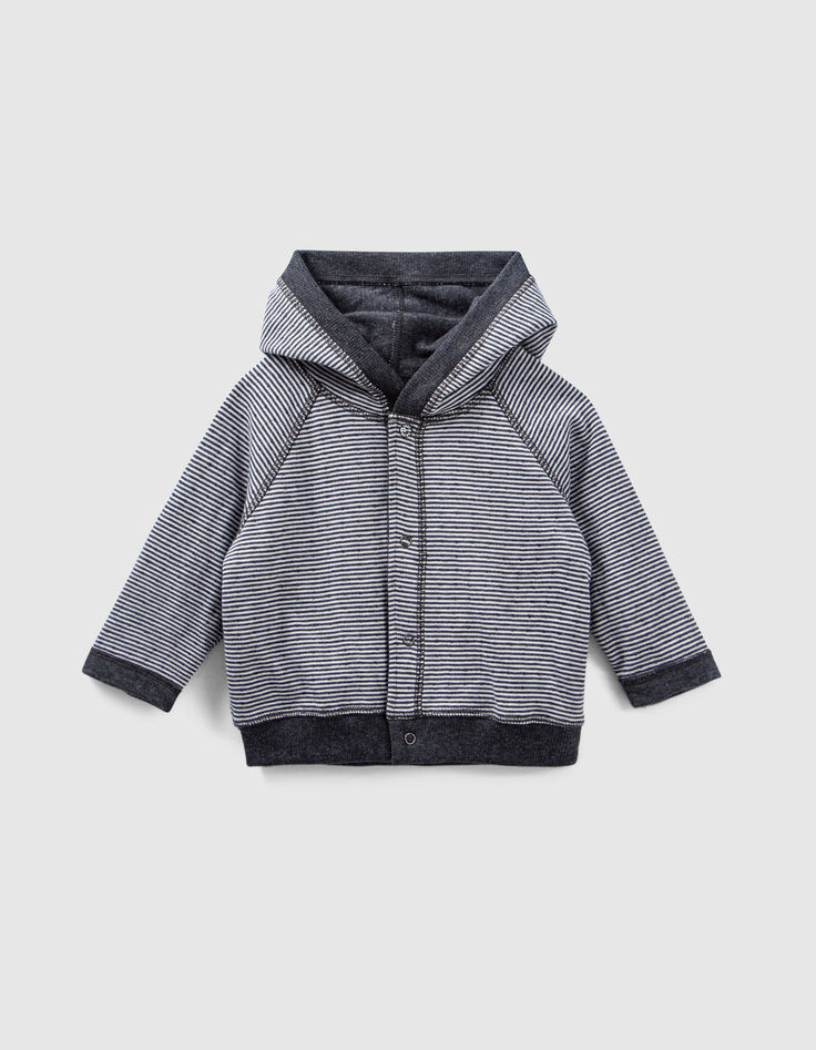 Baby’s grey marl&stripe organic cotton reversible cardigan-1