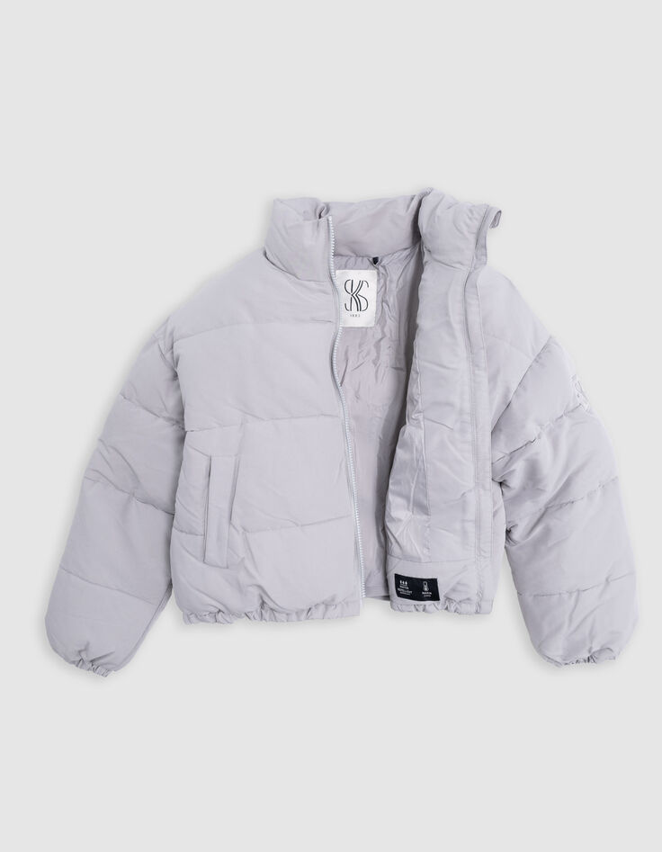 Girl's short recycled grey quilted down jacket-7