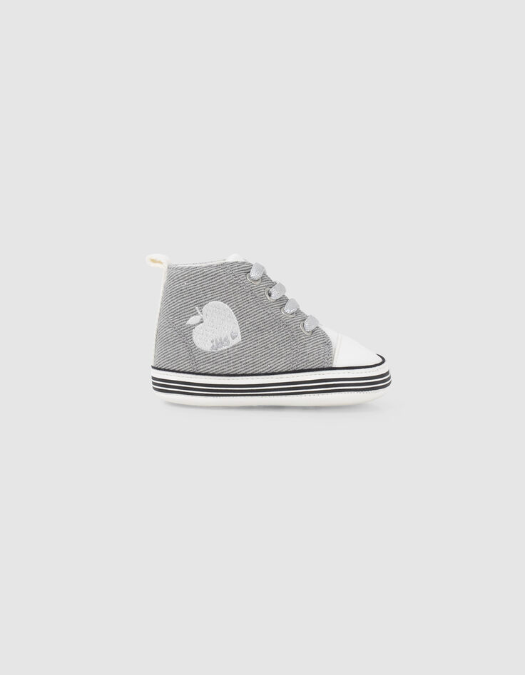 Baby girls’ grey & white embroidered apple-heart trainers-1