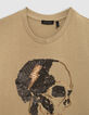 Camiseta camel algodón calavera lentejuelas niño-2