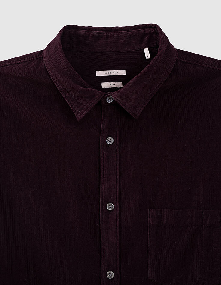 SLIM dark purple overhemd fijne ribfluweel Heren-2