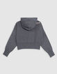 Girl's Intarsia message grey knitted hoodie-6