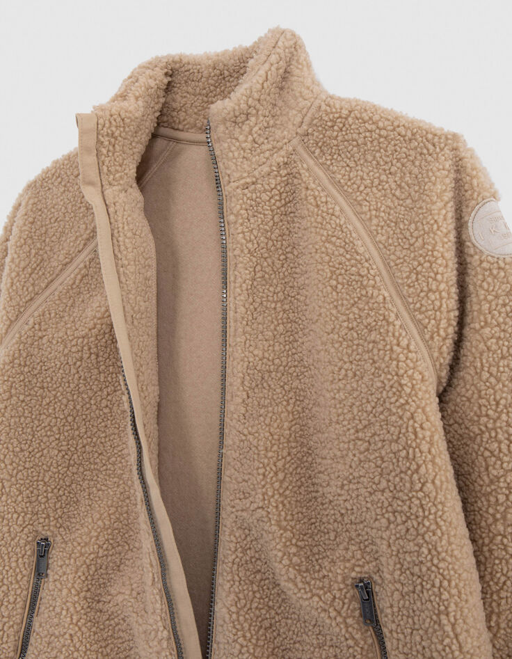 Cardigan beige sherpa recyclé poches zippées garçon-6