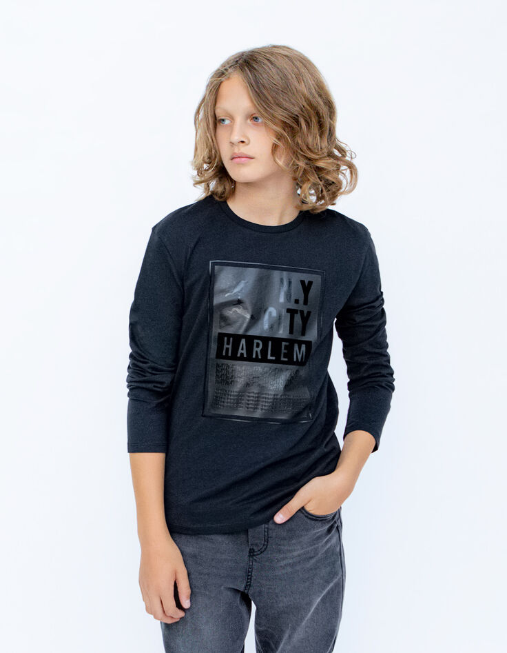 T-shirt noir bio avec cadre et message floqués garçon-2