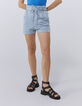 Women’s blue belted shorts with thin white stripes-2