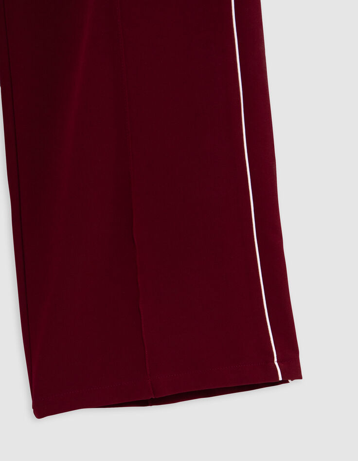 Wide-leg burgundy pants with ecru bias on girls' sides-7