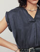 Women's navy cupro top with acid-wash treatment-4