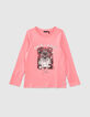 T-shirt rose vif visuel chat-princesse fille-1