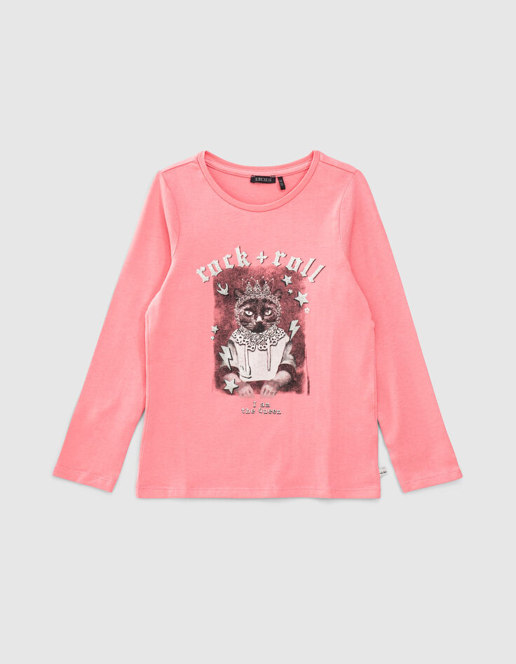 T-shirt rose vif visuel chat-princesse fille-1