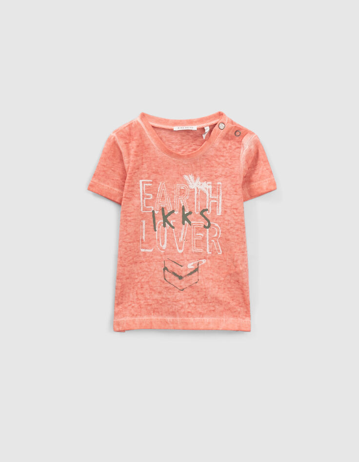 Camiseta naranja mensaje letras bordadas bebé niño-1