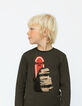 Jungen-T-Shirt khaki, Biobaumwolle, Wendepailletten-Skate-1