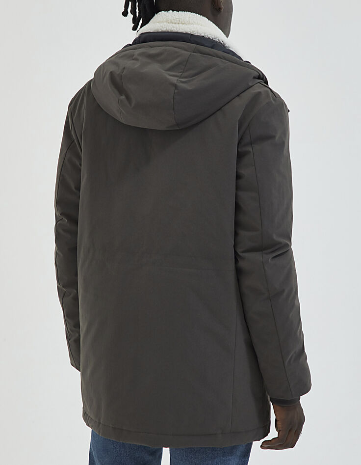 Parka marrón glacé con pechera forrada amovible Hombre-3