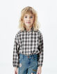 Girls’ pink and khaki check cropped blouse-1