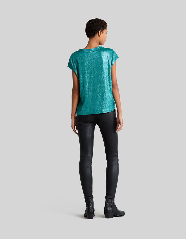 Women’s emerald iridescent soft linen T-shirt-5