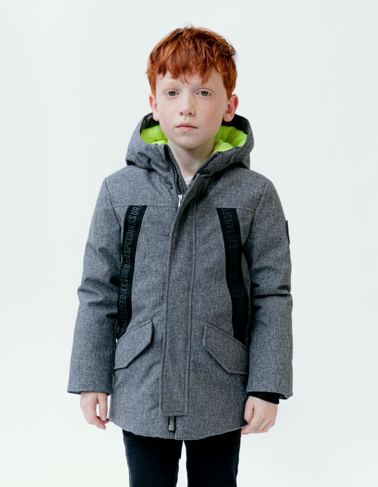 Boys’ grey parka with neon green lining-2