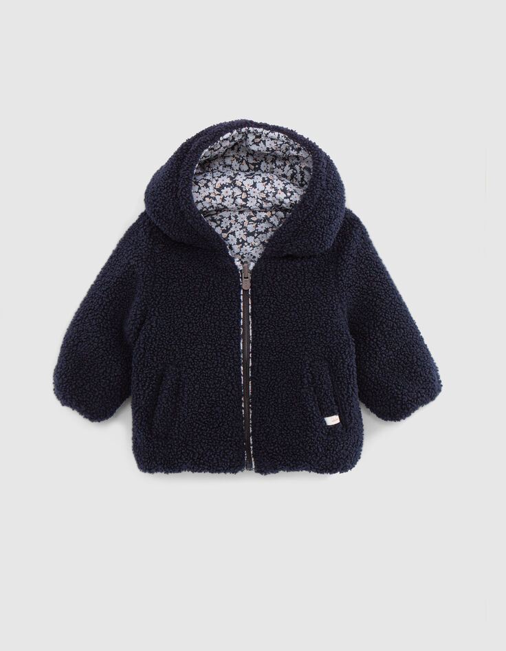 Baby girl's navy and floral print reversible down jacket-2