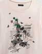 T-shirt écru coton bio monuments broderie fleurs fille-3