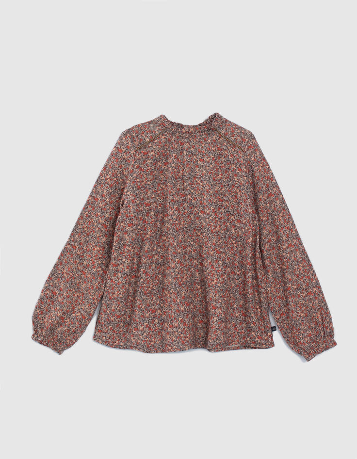 Girls’ navy micro-flower print blouse-1