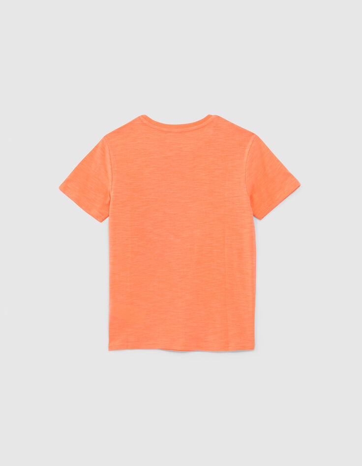 Neonorange Jungen-T-Shirt aus Biobaumwolle mit Motivlinse-4