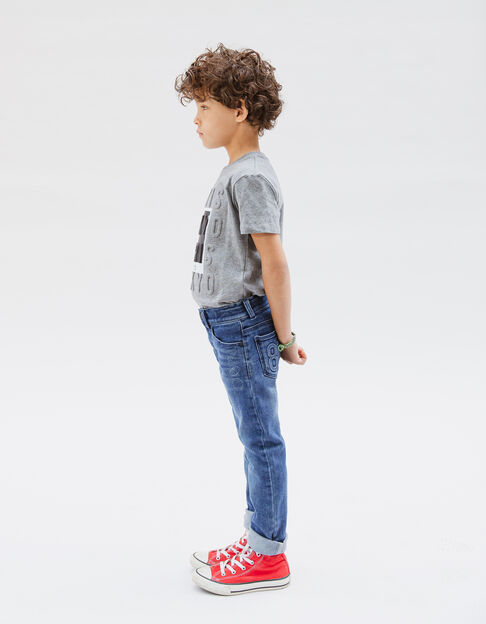 SLIM blue heavy-duty print and embossed jeans for boys - IKKS