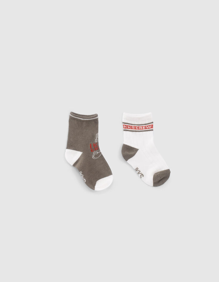 Socken in Khaki und Cremeweiß gerippt für Babyjungen-1