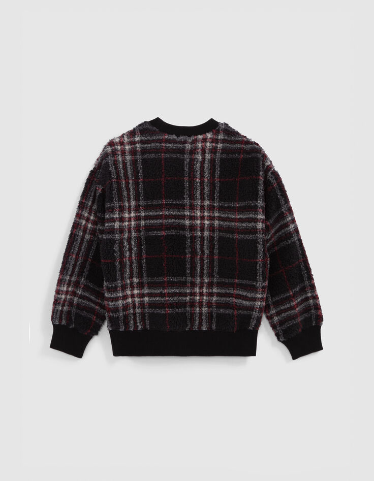 Boy's black recycled sherpa plaid sweatshirt-4