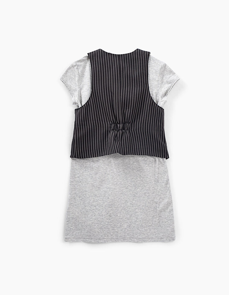 Girls’ medium grey marl 2-in-1 dress + striped waistcoat-5