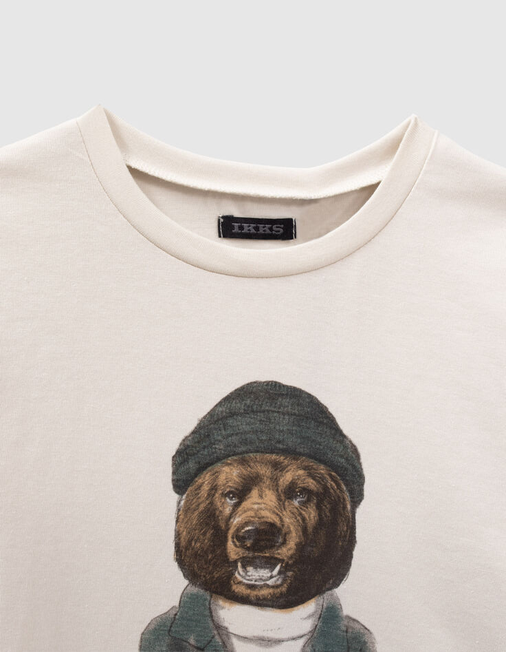 Cremeweißes Jungenshirt mit Snowboarder-Bär-2