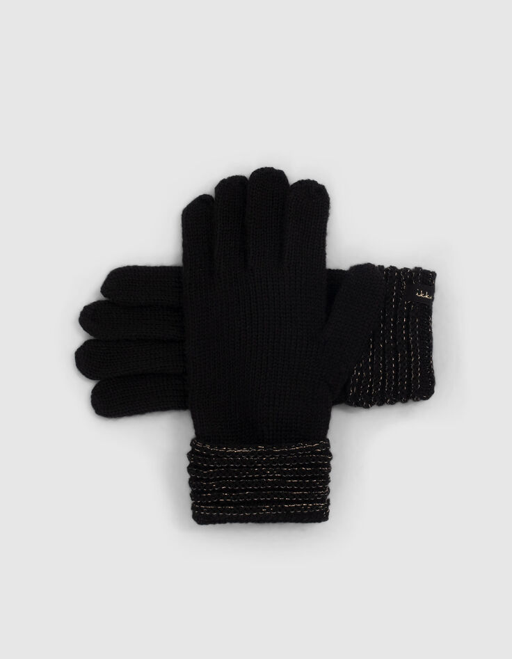 Zwarte tricot handschoenen omslag gouden draad meisjes-5
