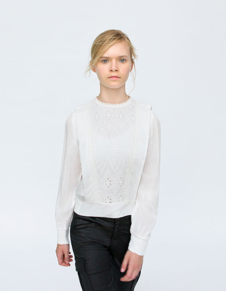 Gebroken witte blouse met frontje en kant meisjes-2