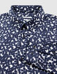 Camisa de hombre SLIM con estampado de lunares en azul marino-4