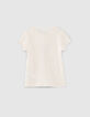 Ecru T-shirt biokatoen met tekst met scrunchie meisjes-3