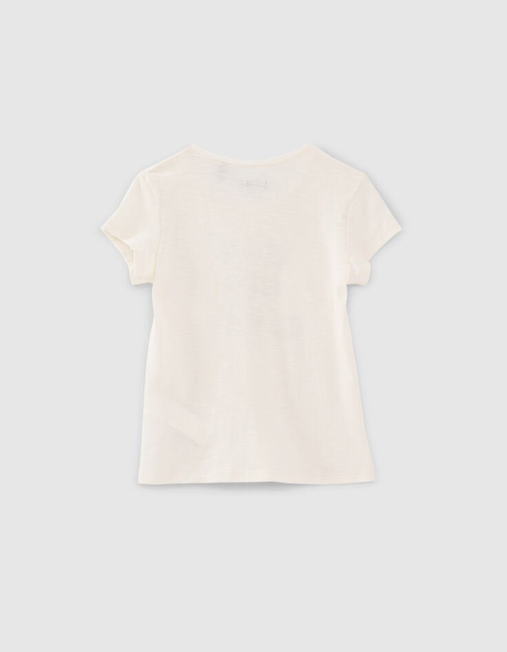 Ecru T-shirt biokatoen met tekst met scrunchie meisjes-3