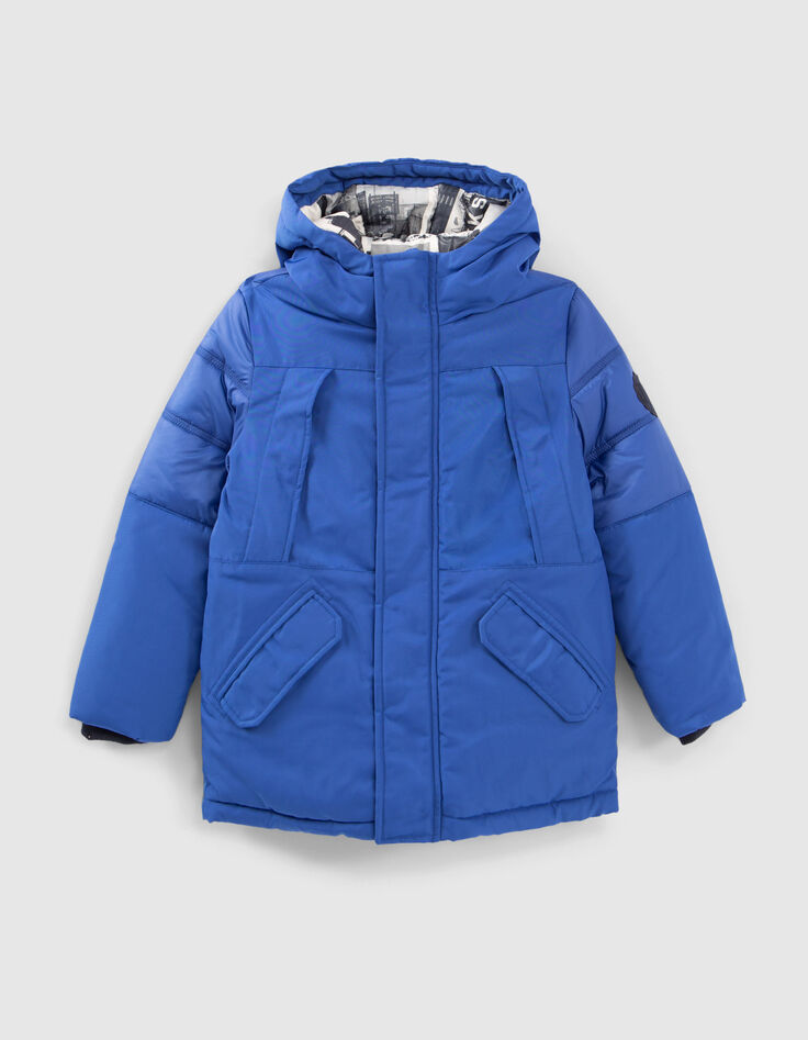 Parka azul eléctrico con detalles acolchados niño-2