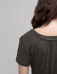 Women’s brown woven lurex reversible V-neck T-shirt-5