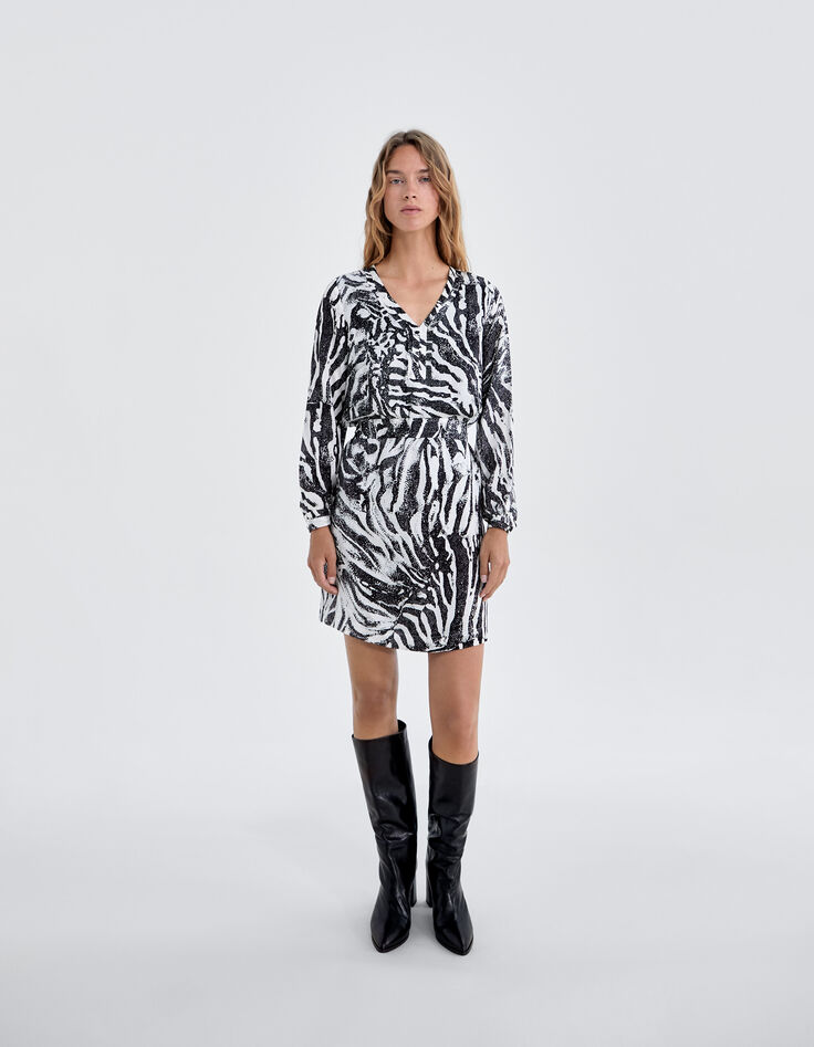 Pure Edition-Ecru jurk zebraprint Dames-1