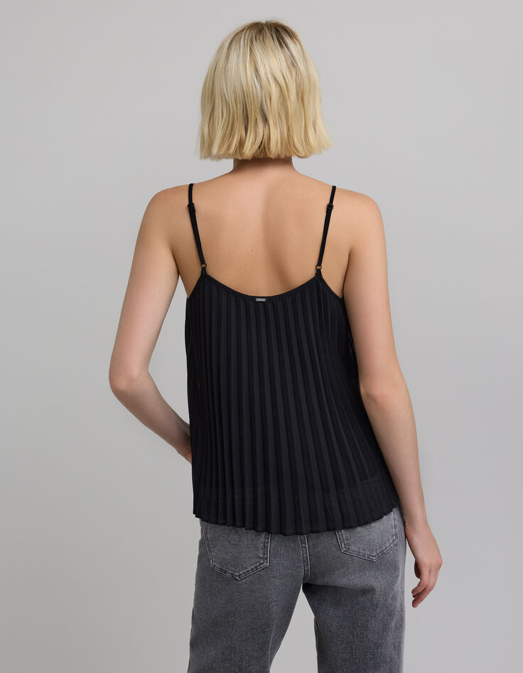 Schwarzes Damen-Camisole mit Falten und Trägern aus Recyclingmaterial-4