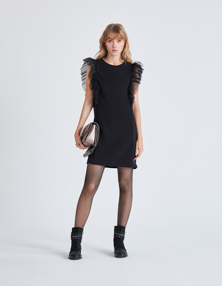 Robe noire volants tulle plumetis Femme-2