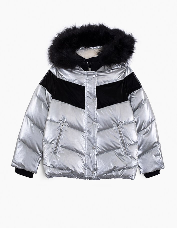 Girl’s silver and black feather padded jacket