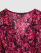 Midi-jurk in gerecycleerde voile roze bloemenprint dames-2