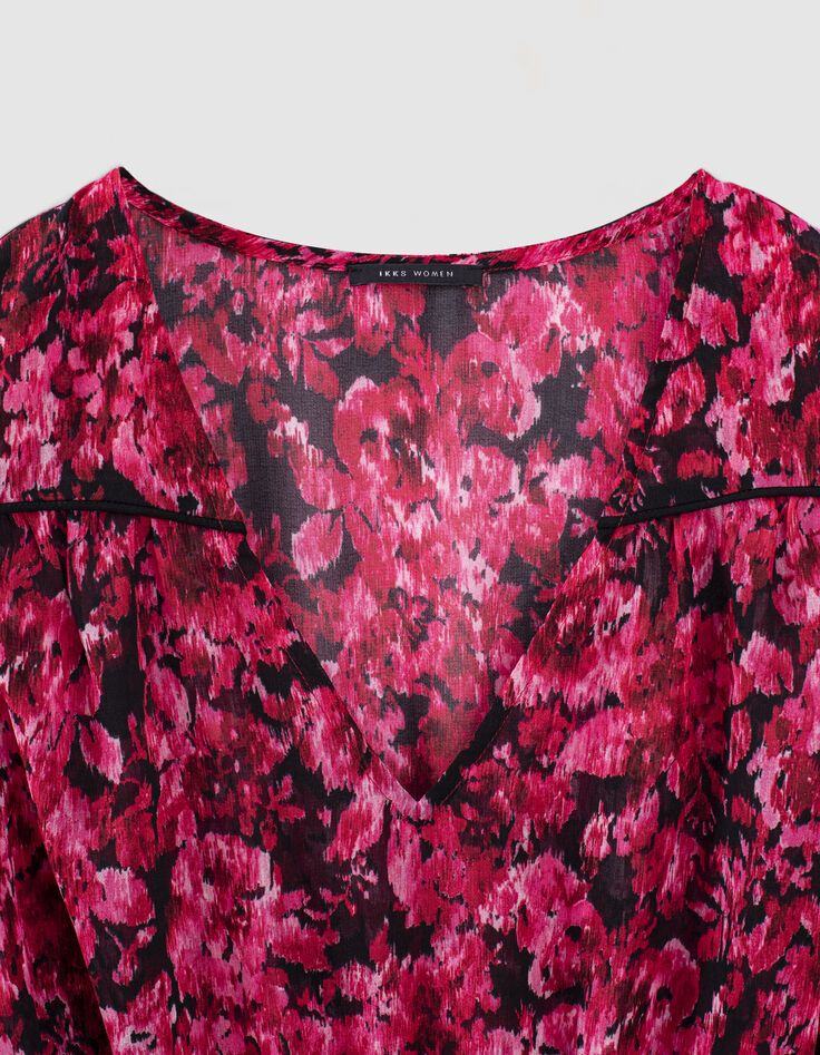 Vestido midi gasa reciclada estampado floral rosa mujer-2