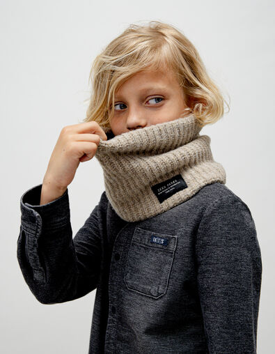 Boy's camel thick-ribbed knitted snood - IKKS