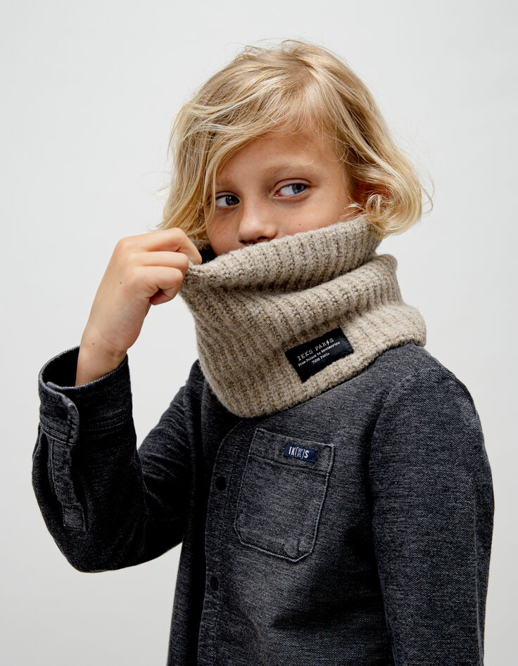 Boy's camel thick-ribbed knitted snood-1