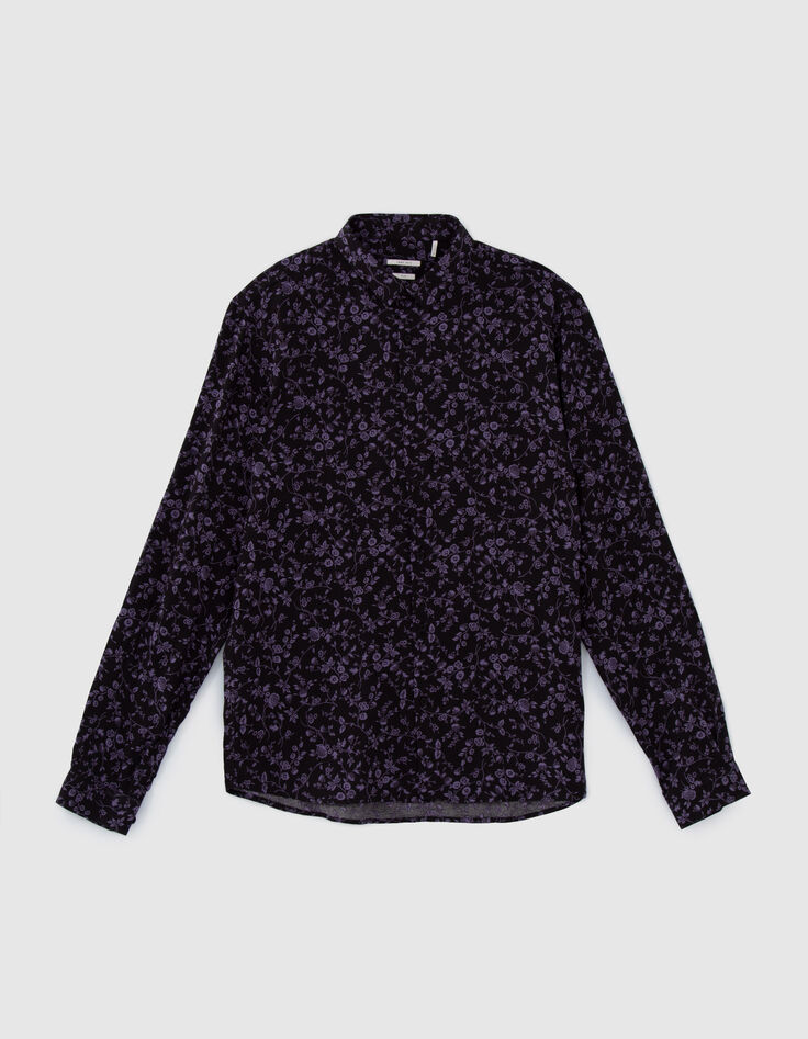 Zwart LENZING™ ECOVERO™ SLIM overhemd bloemenmotief heren-7