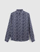 Men's SLIM navy polka dot print shirt-6