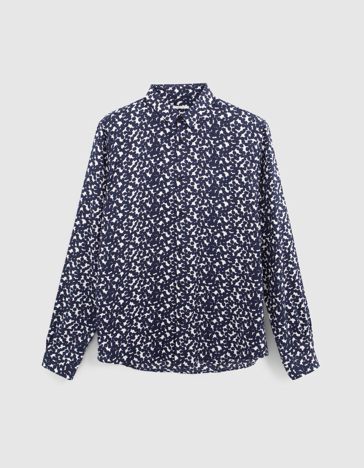 Camisa de hombre SLIM con estampado de lunares en azul marino-6