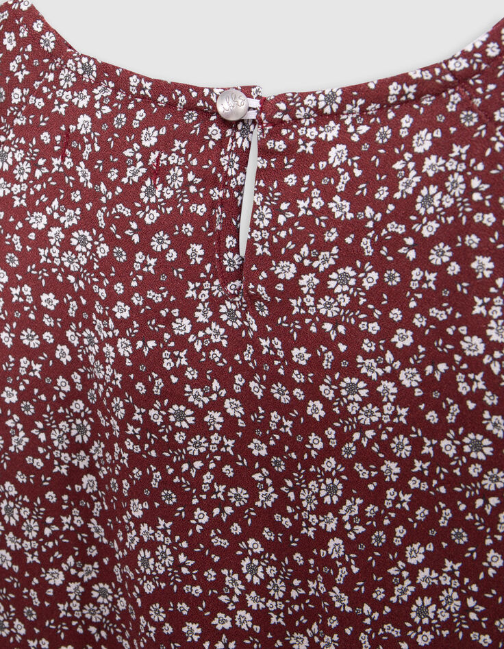 Girl's burgundy micro floral print dress-6