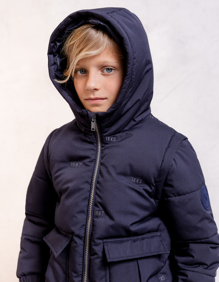 Marineblaue Daunenjacke für Jungen mit abnehmbaren Ärmeln-2